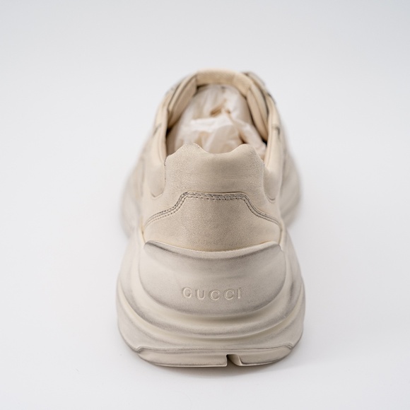 size 12G - Gucci Rhyton Distressed Sneaker Ivory Leather - Picture 8 of 12